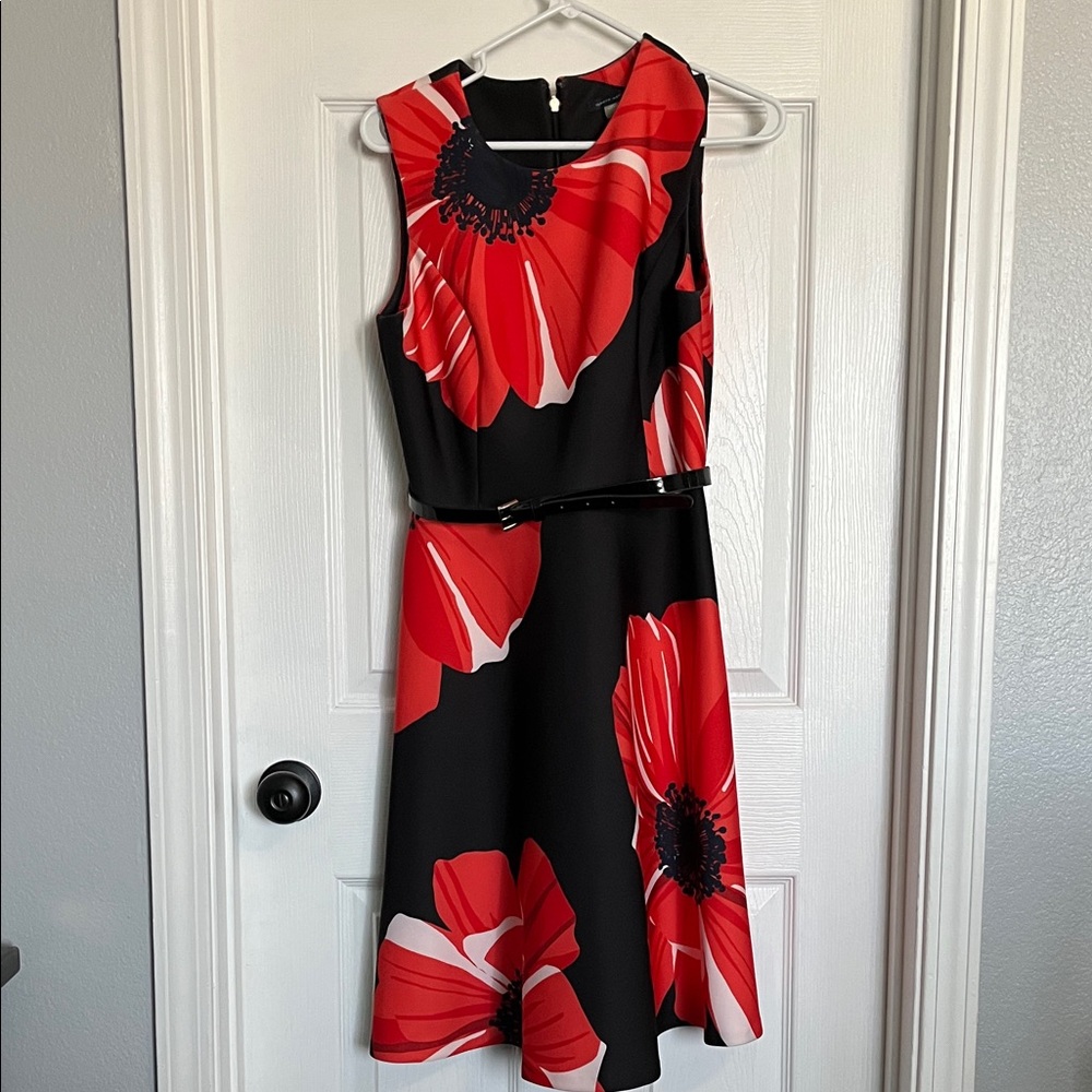 Tommy Hilfiger Black and Red Floral Midi Dress